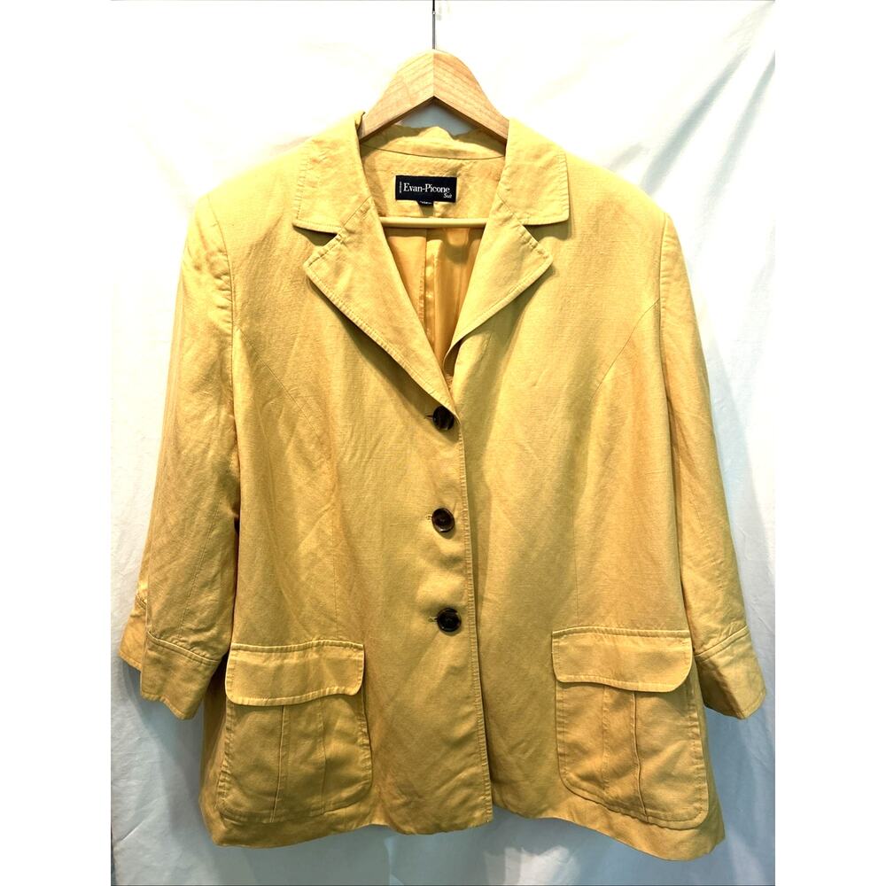 Evan Picone Boxy Blazer Jacket Women's 18w Mustard Yellow Linen Career Spring